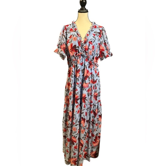 Elegant Floral Maxi Dress in Blue and Red - Picture 3 of 7